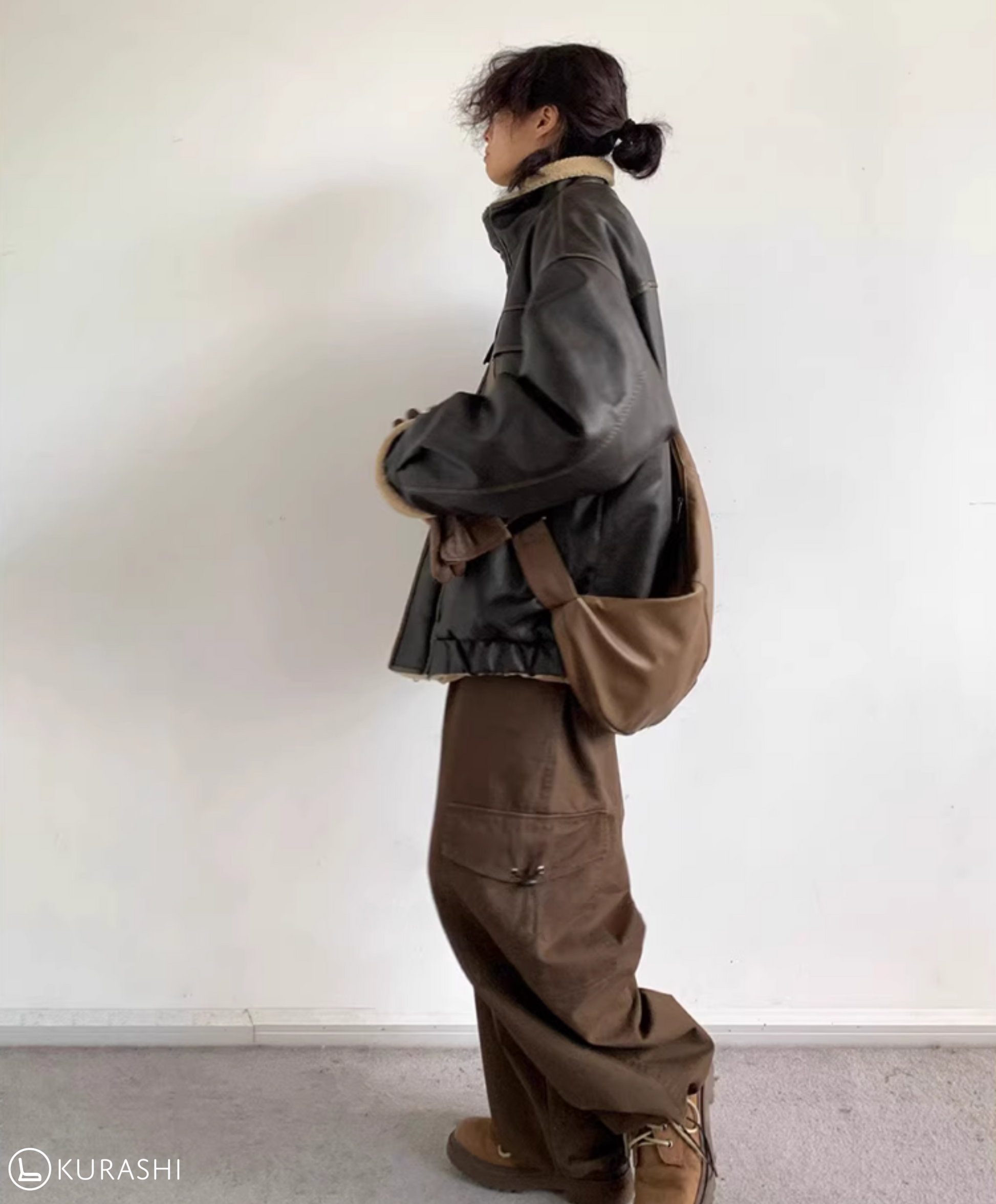 Faux Leather Fleece-Lined Bomber Jacket