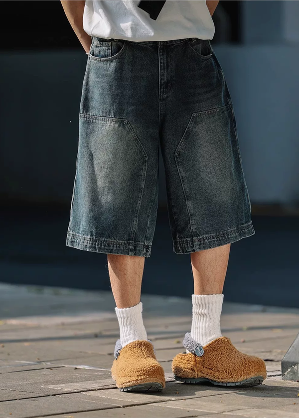 Riku Washed Panel Denim Shorts