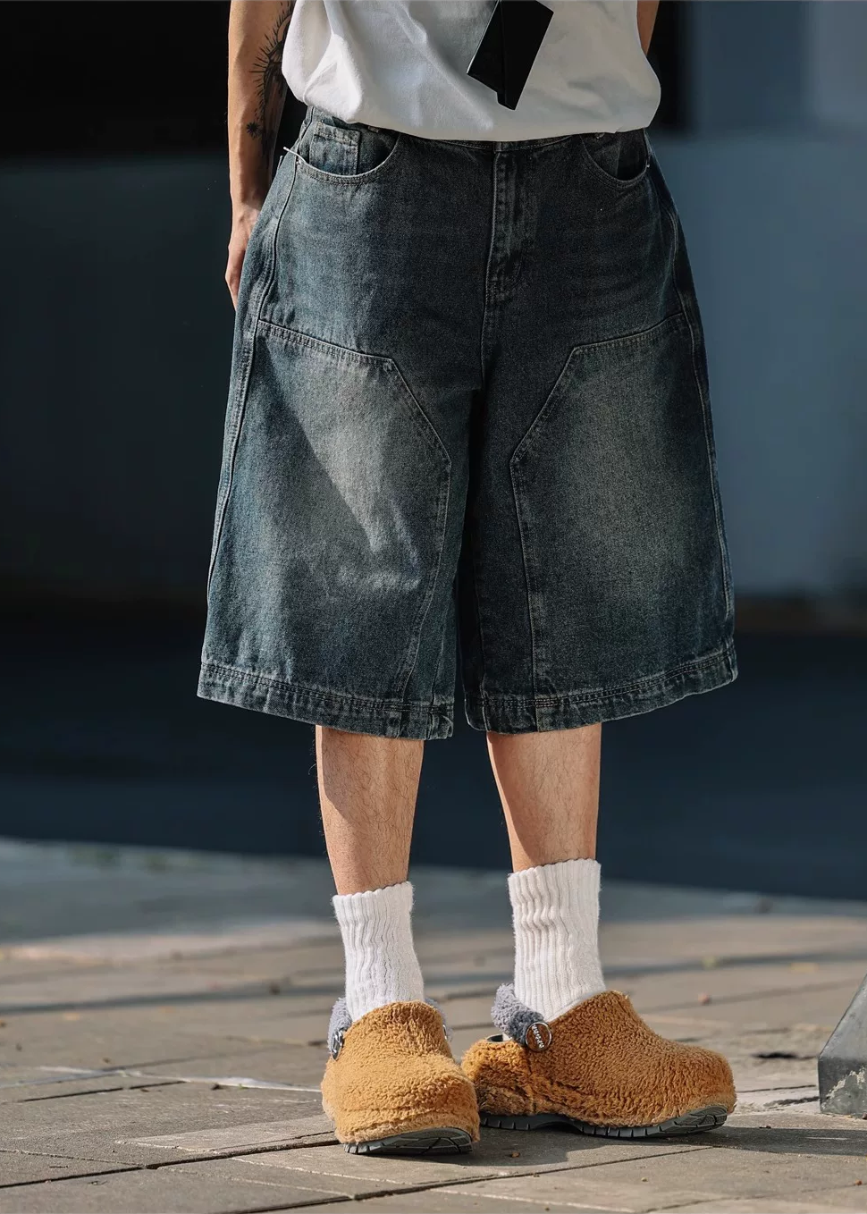 Riku Washed Panel Denim Shorts