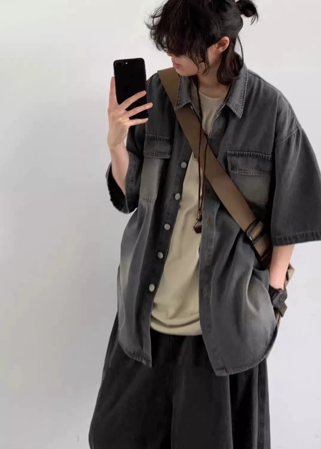 Haru Washed Denim Short-Sleeve Shirt