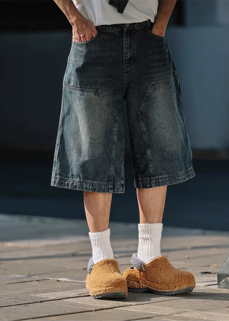 Riku Washed Panel Denim Shorts
