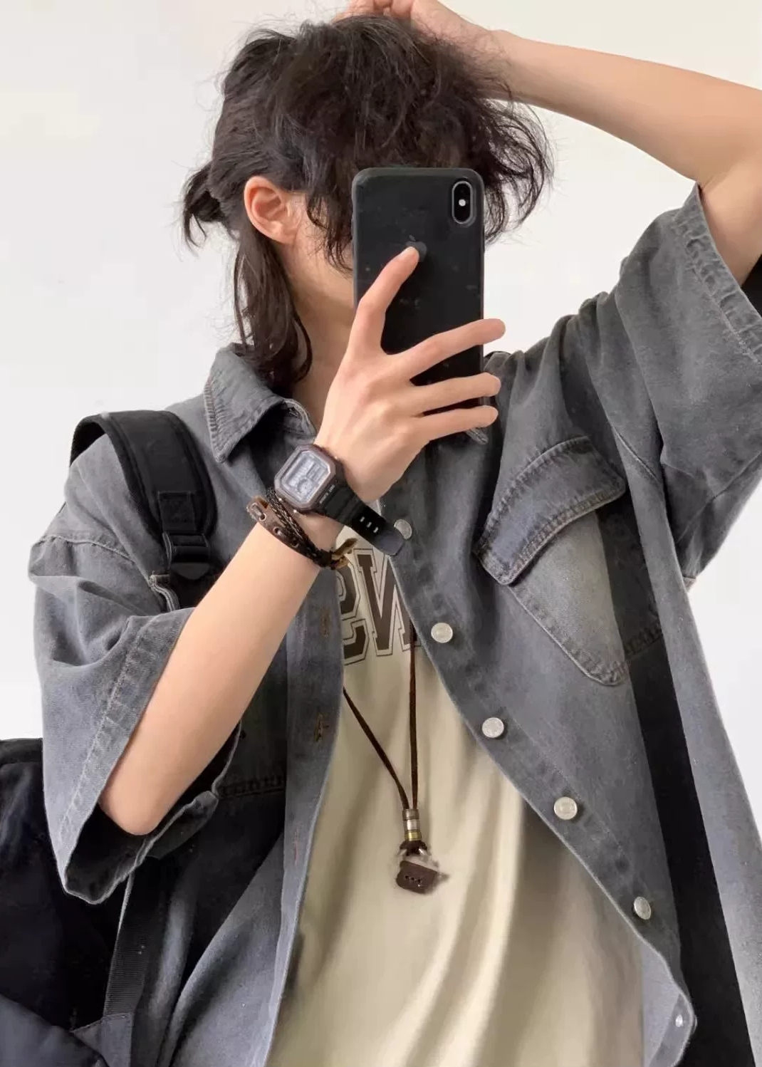 Haru Washed Denim Short-Sleeve Shirt