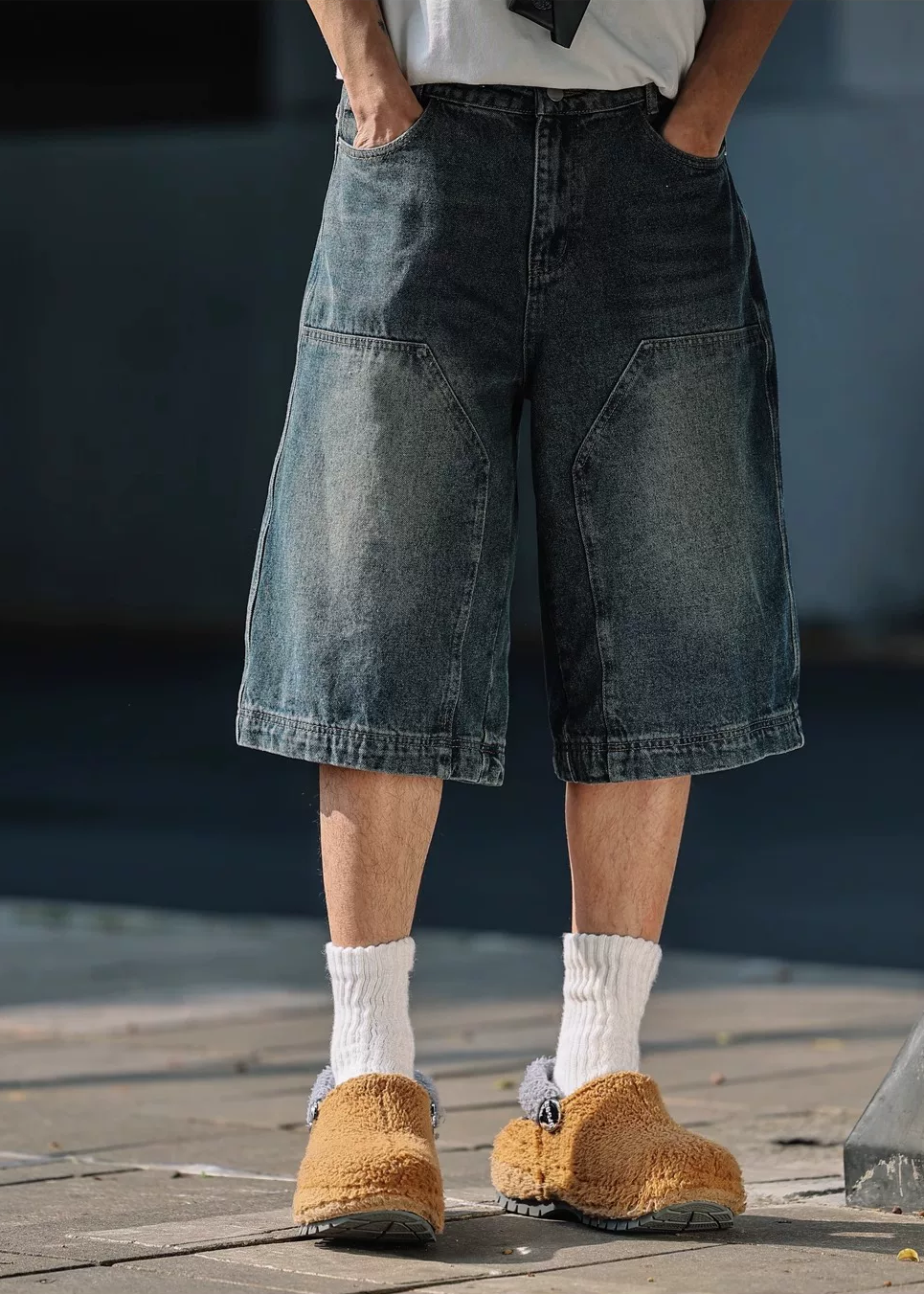 Riku Washed Panel Denim Shorts