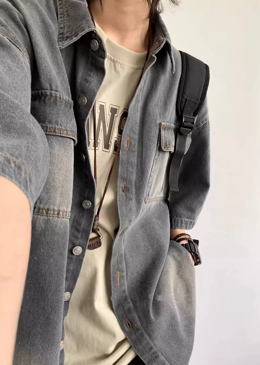 Haru Washed Denim Short-Sleeve Shirt