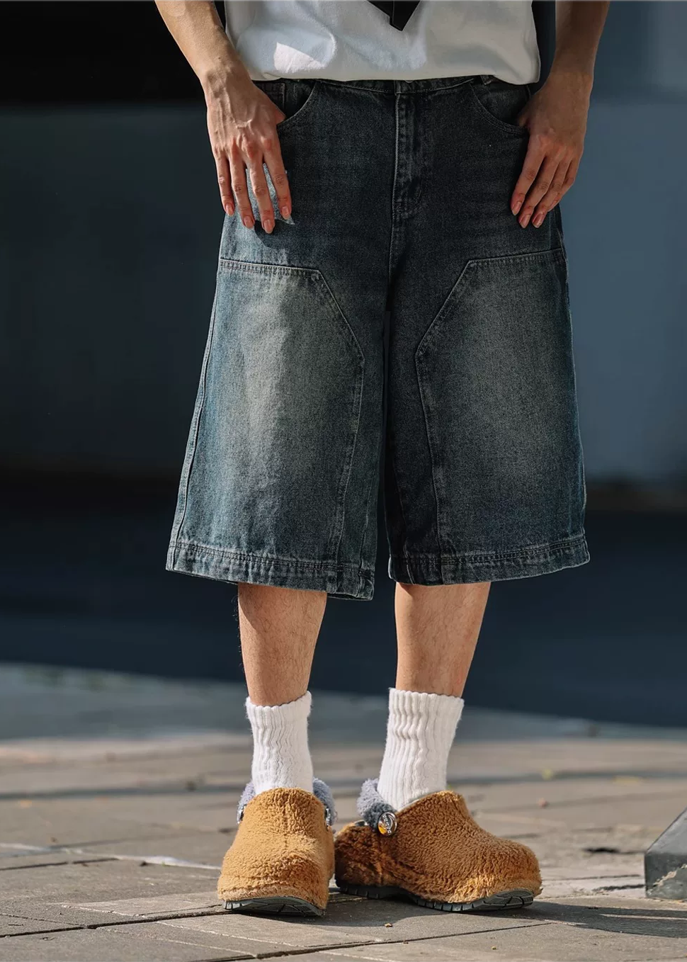 Riku Washed Panel Denim Shorts