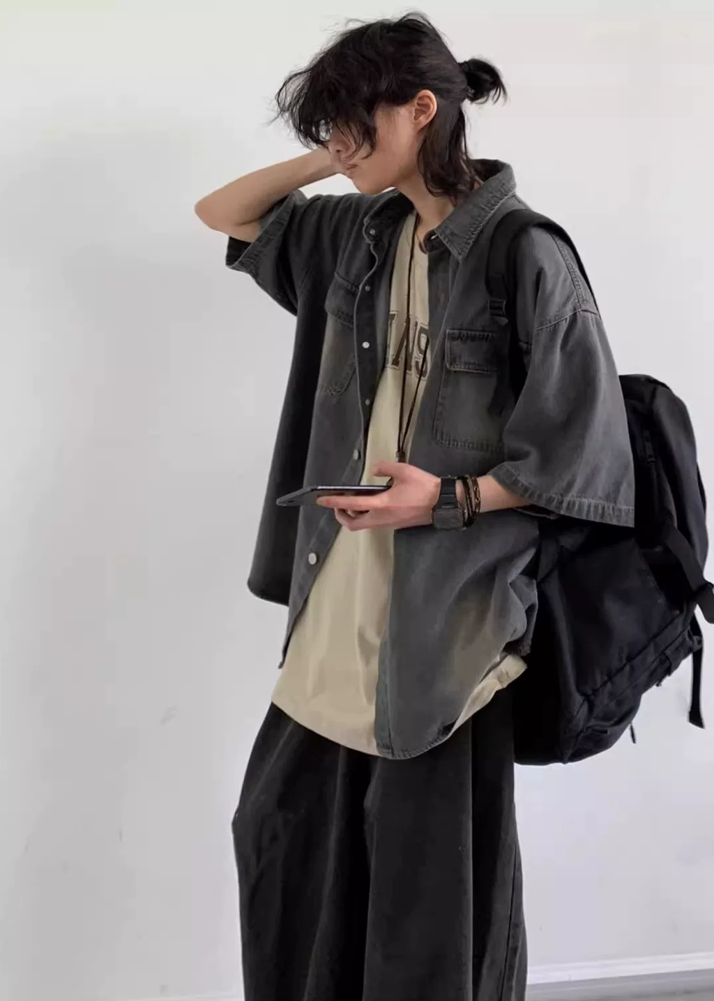 Haru Washed Denim Short-Sleeve Shirt