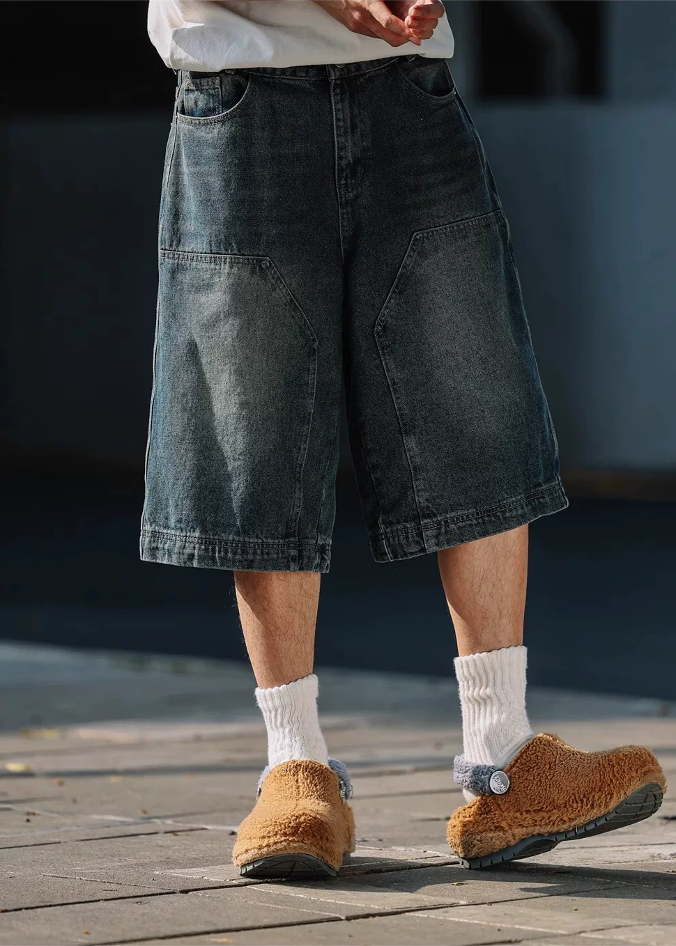 Riku Washed Panel Denim Shorts