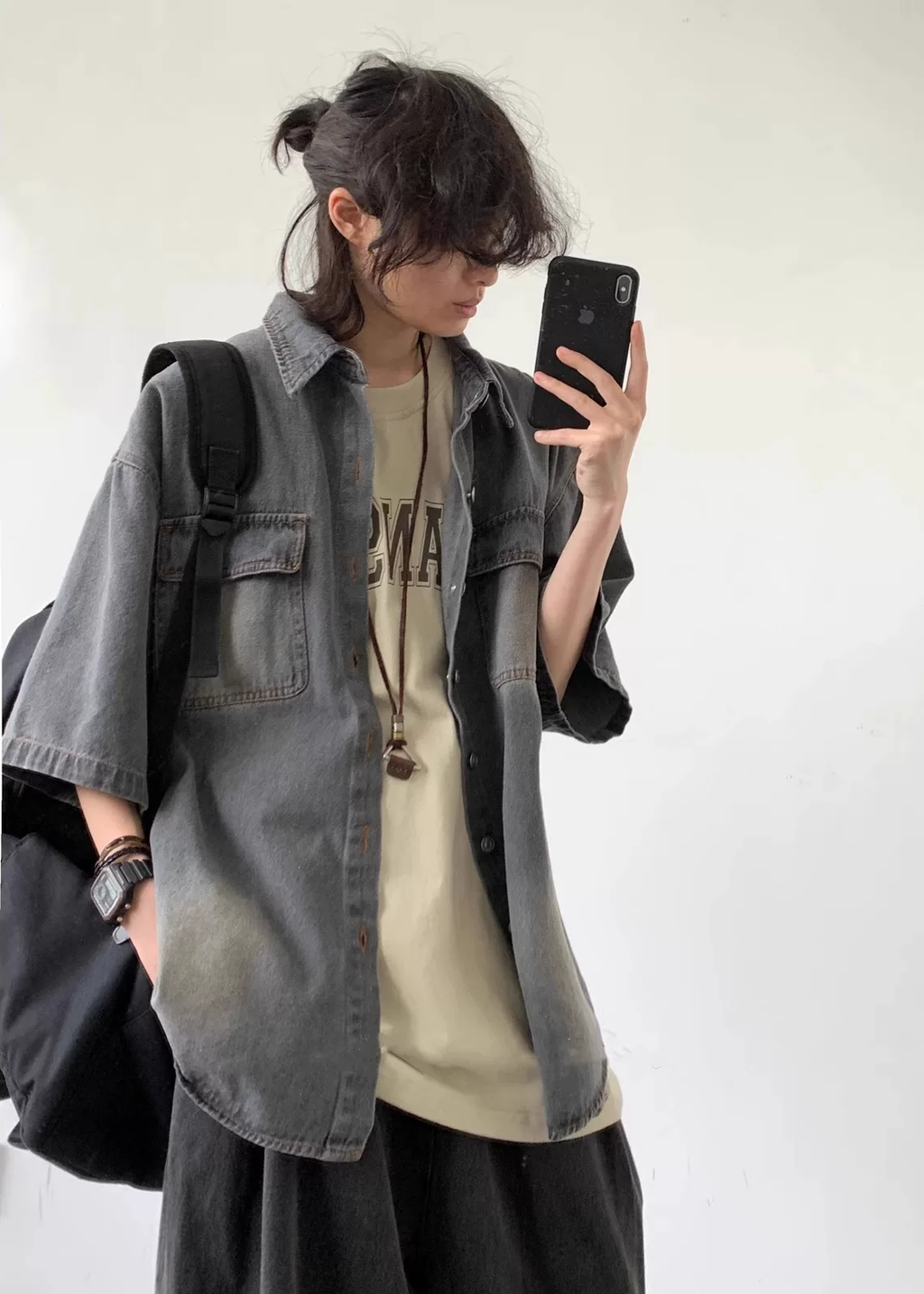 Haru Washed Denim Short-Sleeve Shirt