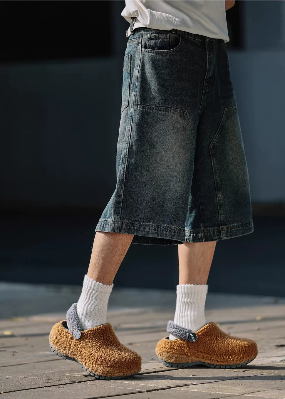 Riku Washed Panel Denim Shorts