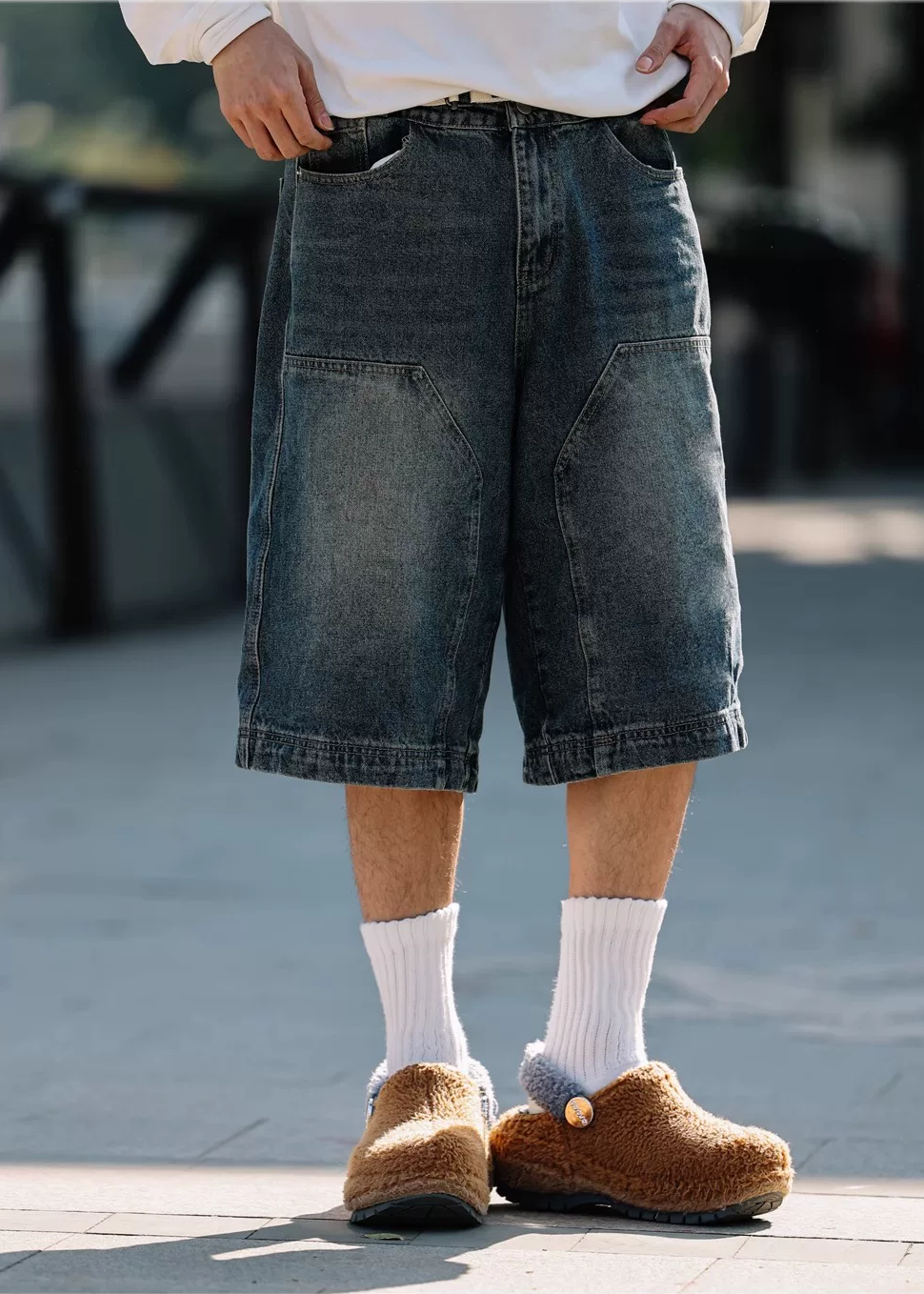 Riku Washed Panel Denim Shorts