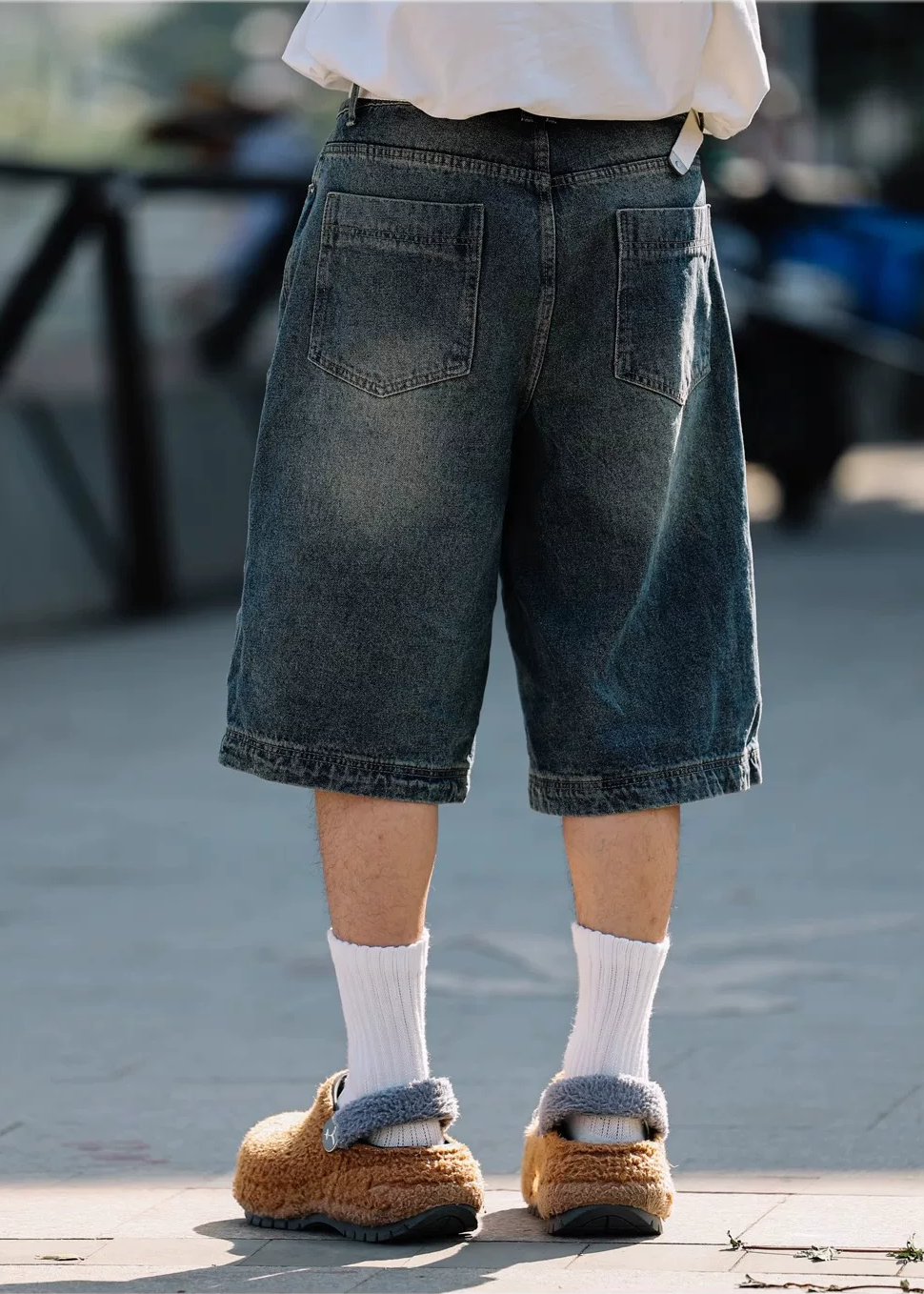 Riku Washed Panel Denim Shorts