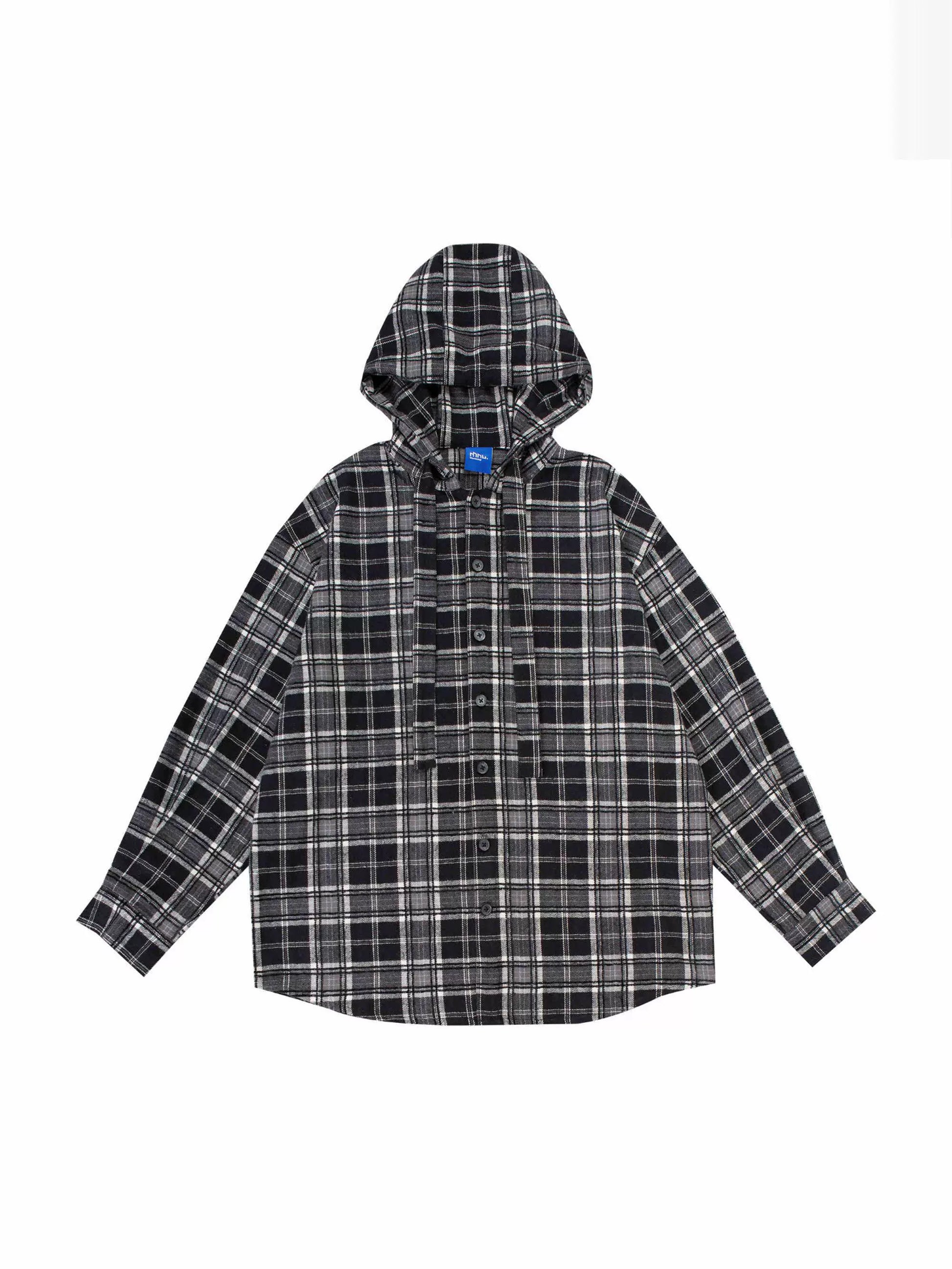 Hikage Hooded Plaid Pullover Shirt