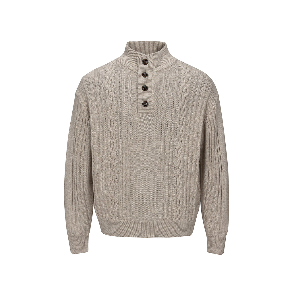 Alden Cable-Knit Button Neck Sweater