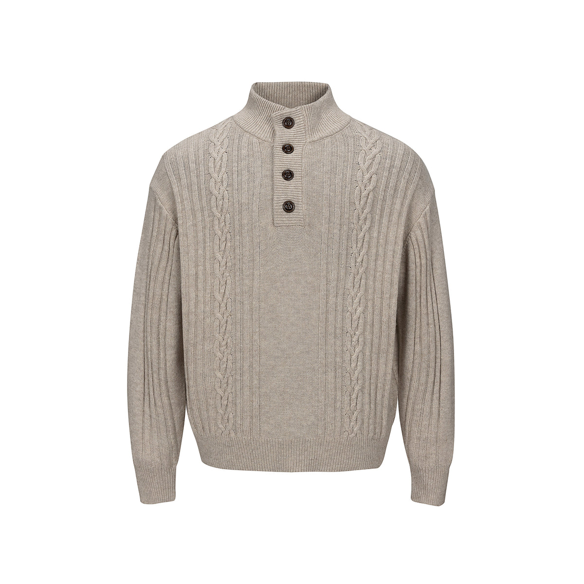 Alden Cable-Knit Button Neck Sweater