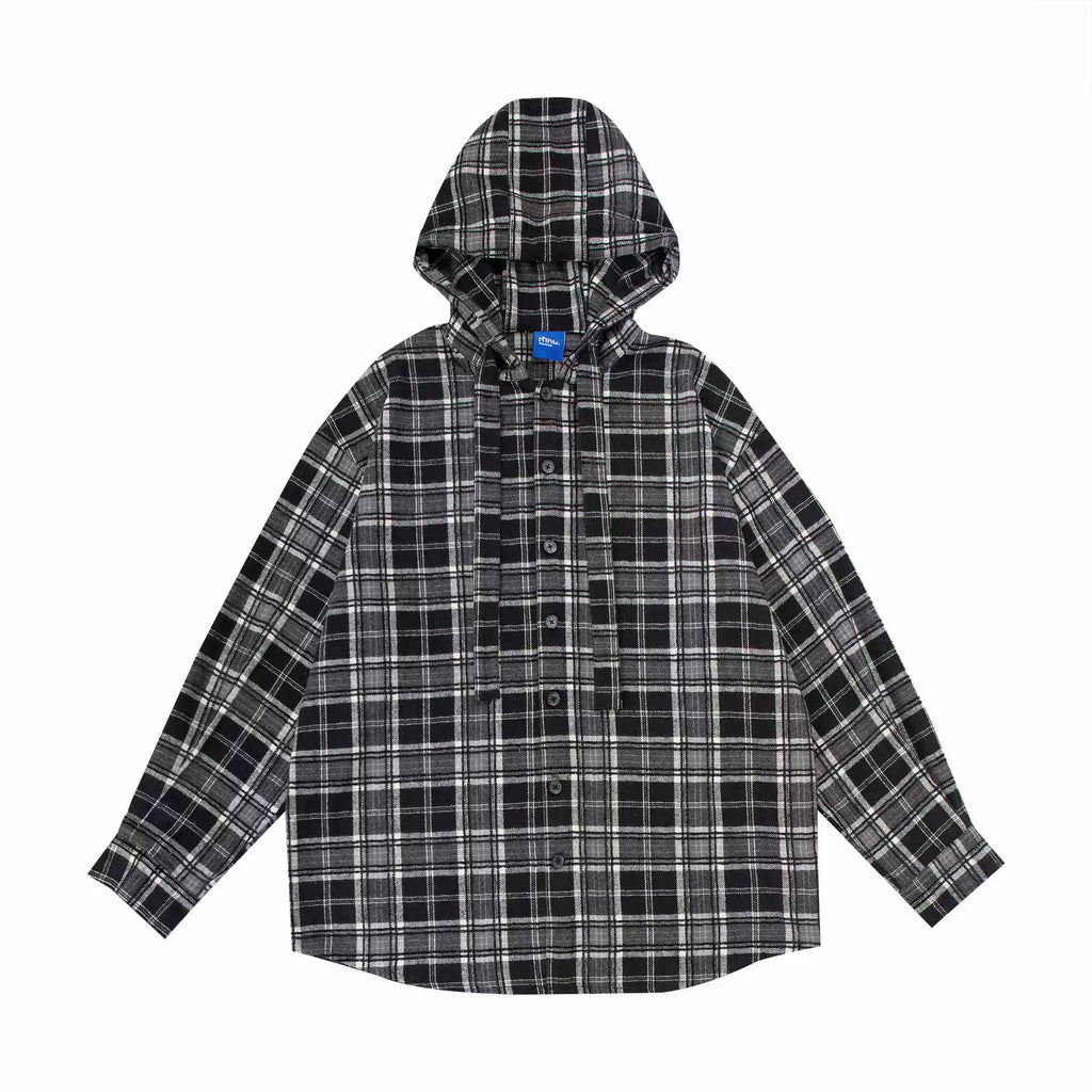 Hikage Hooded Plaid Pullover Shirt