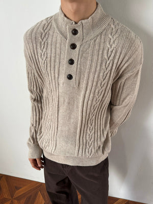 Alden Cable-Knit Button Neck Sweater