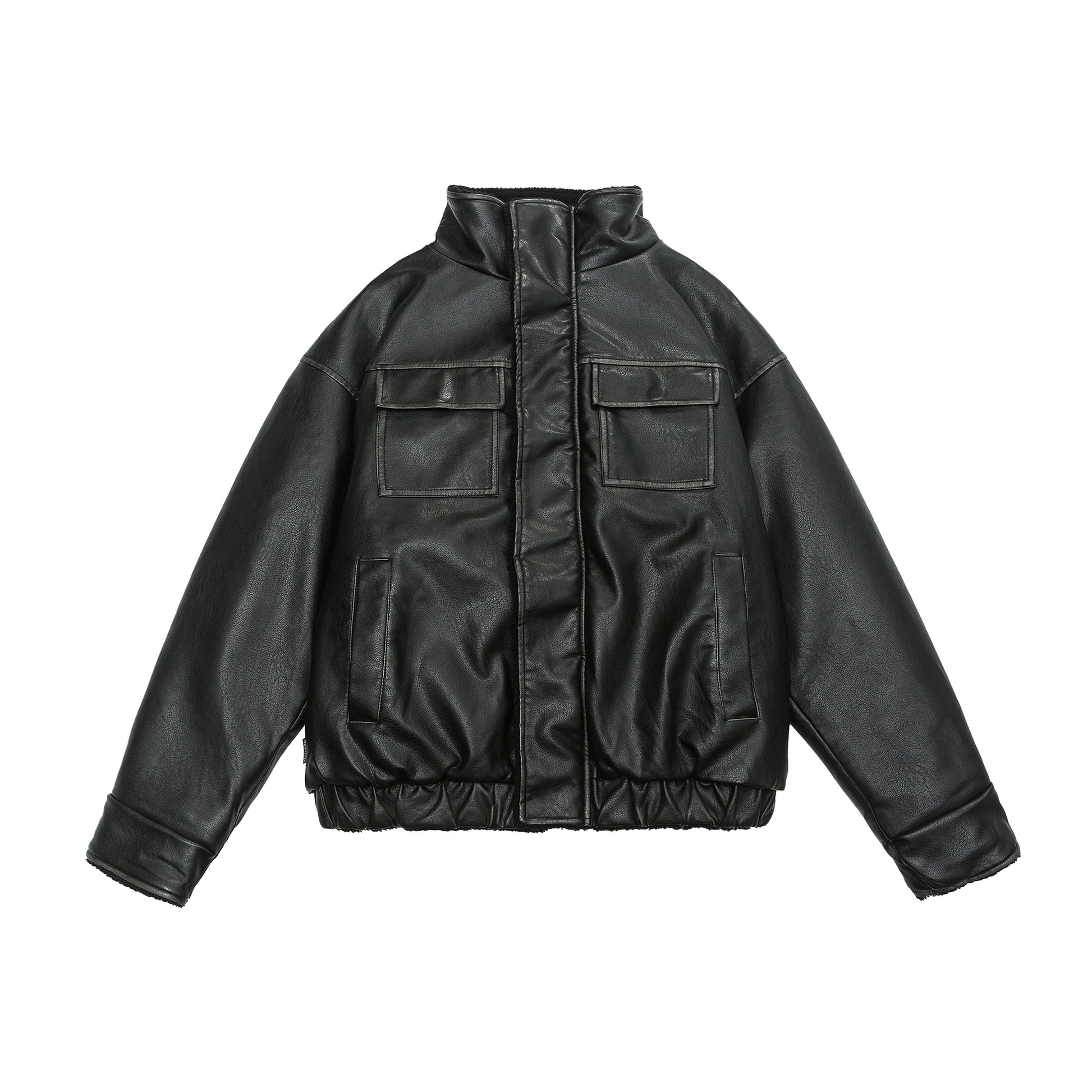 Faux Leather Fleece-Lined Bomber Jacket
