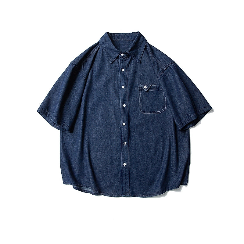 Washed Denim Boxy Short Sleeve Shirt
