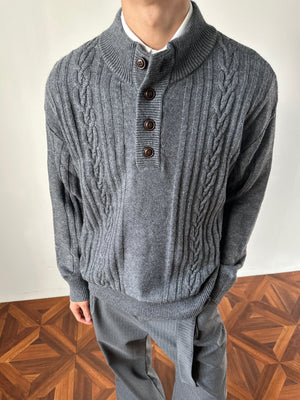 Alden Cable-Knit Button Neck Sweater