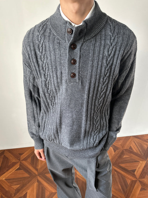 Alden Cable-Knit Button Neck Sweater