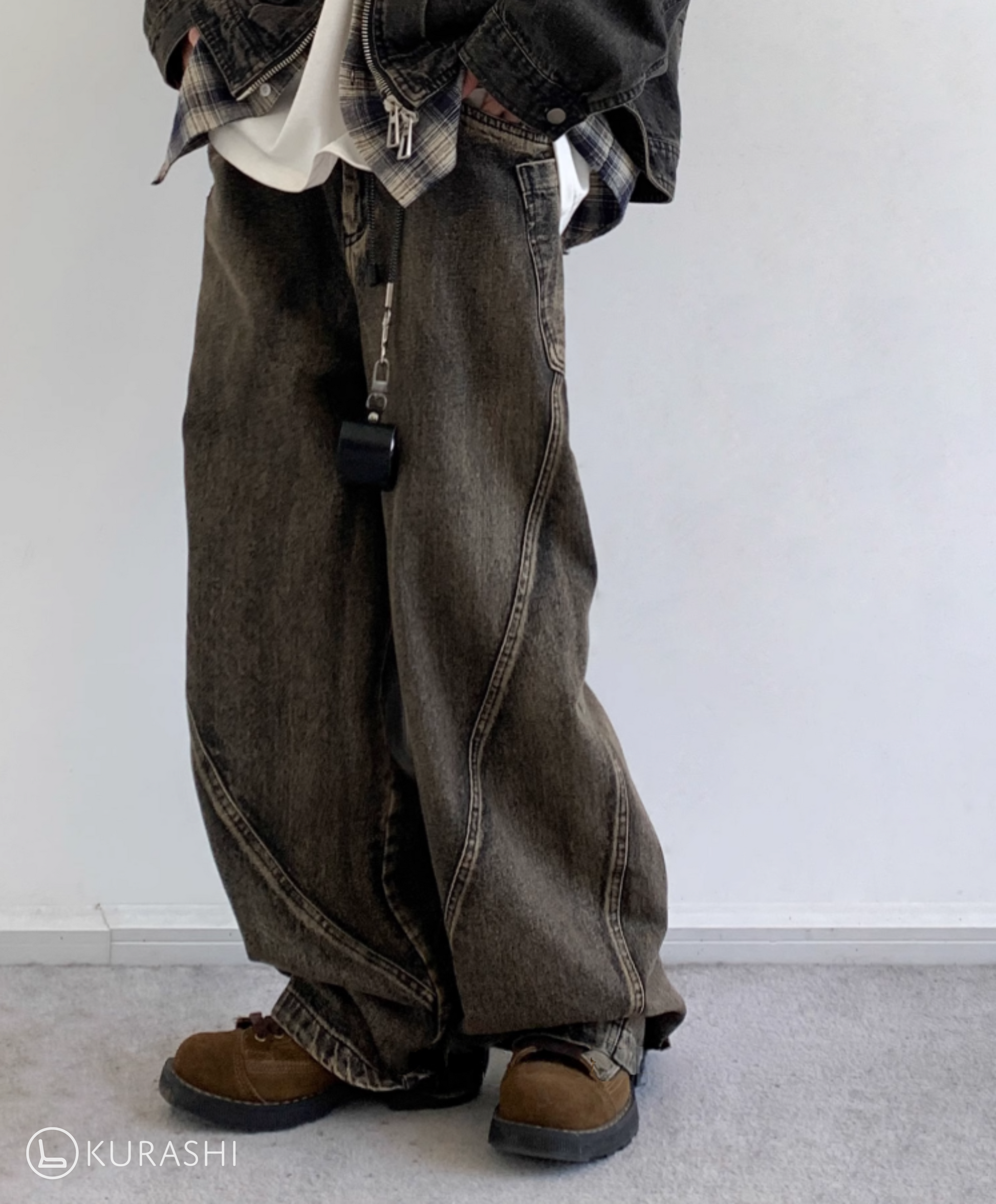 Washed Seamline Denim Trousers