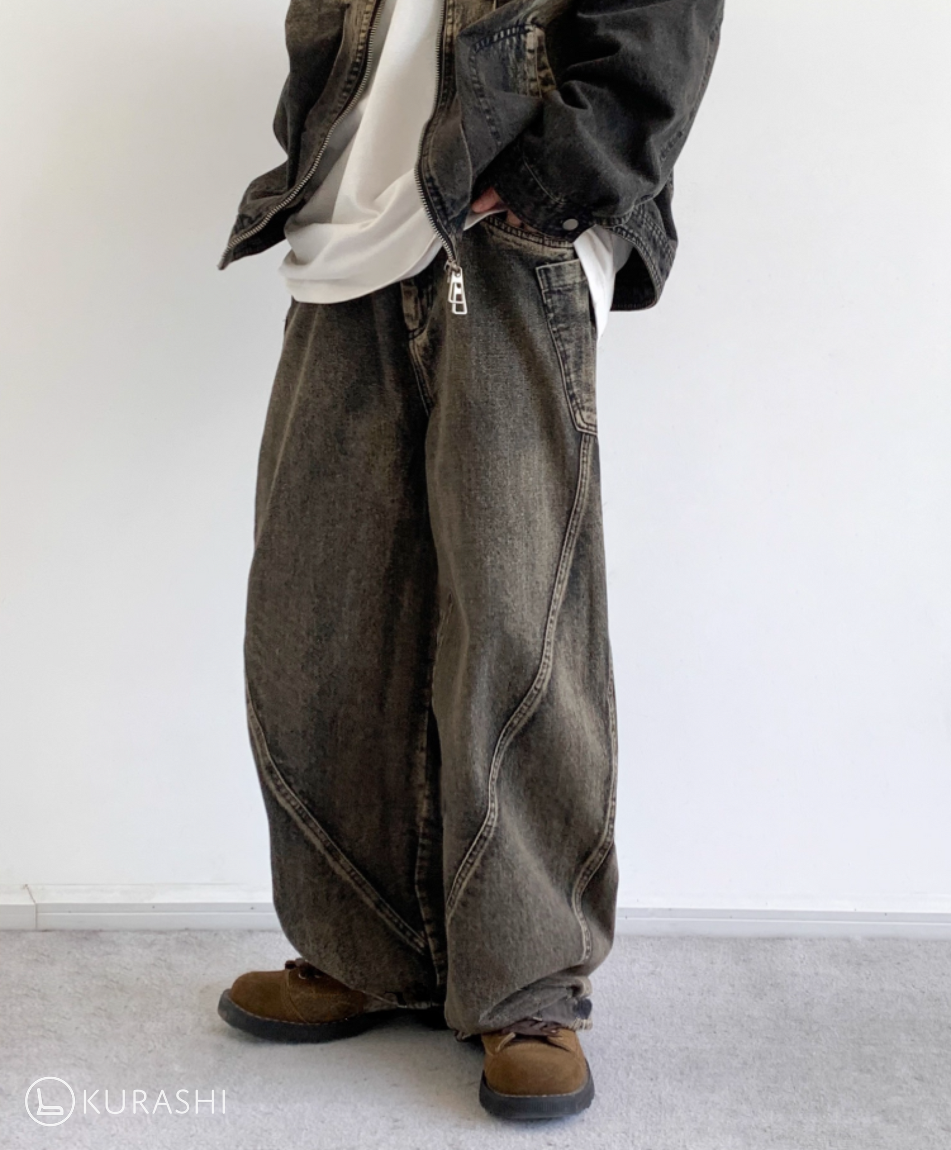 Washed Seamline Denim Trousers