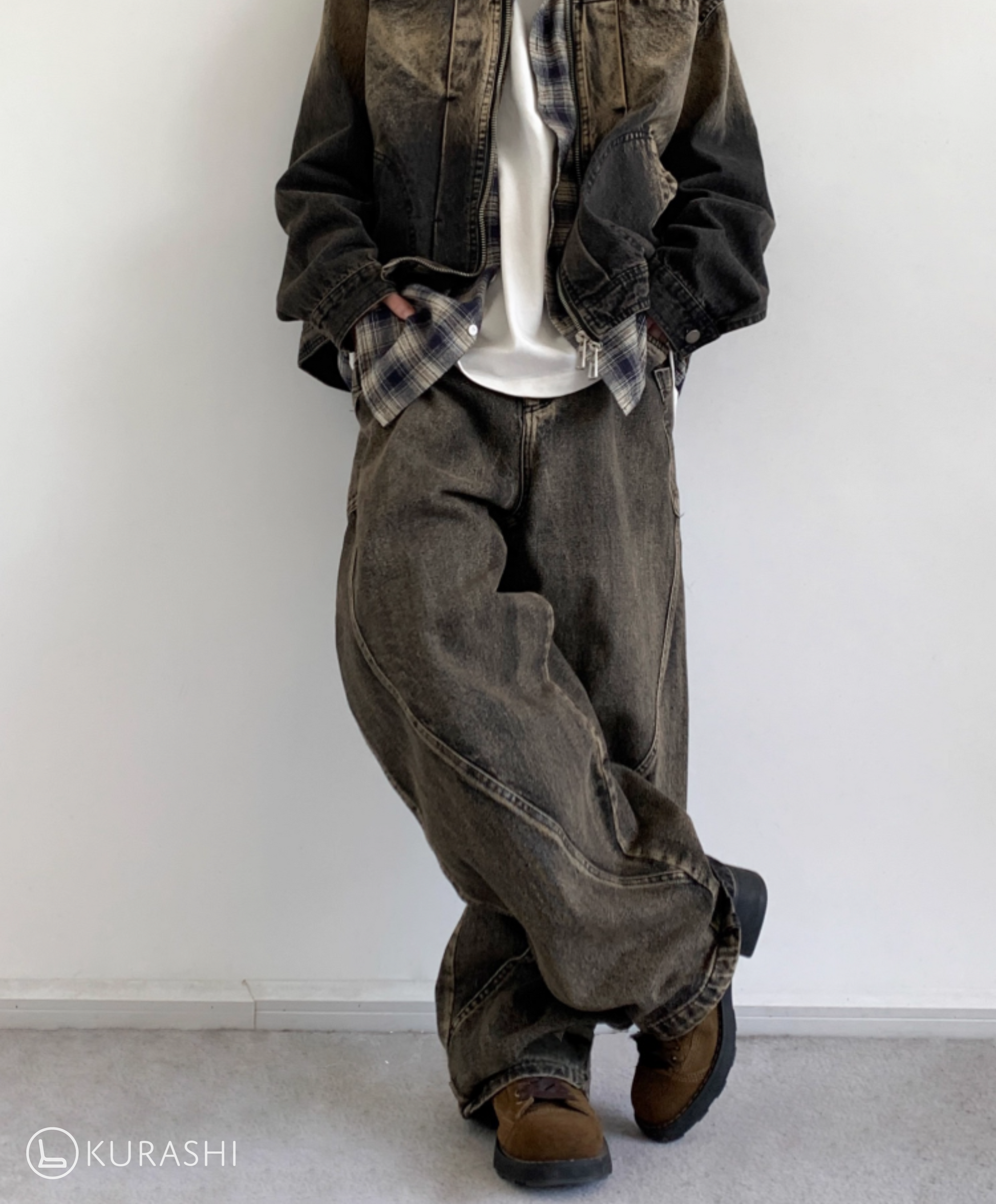 Washed Seamline Denim Trousers