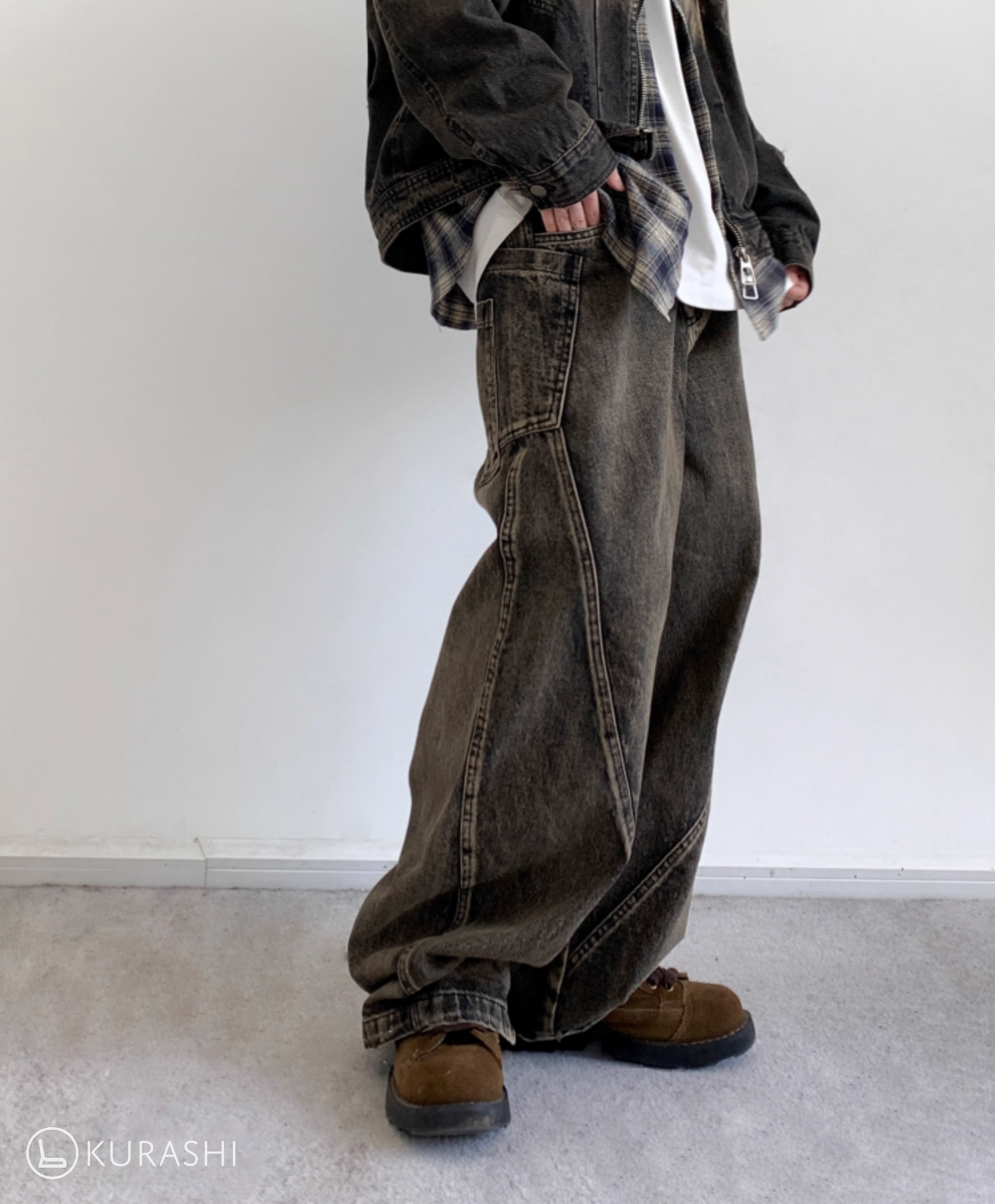 Washed Seamline Denim Trousers