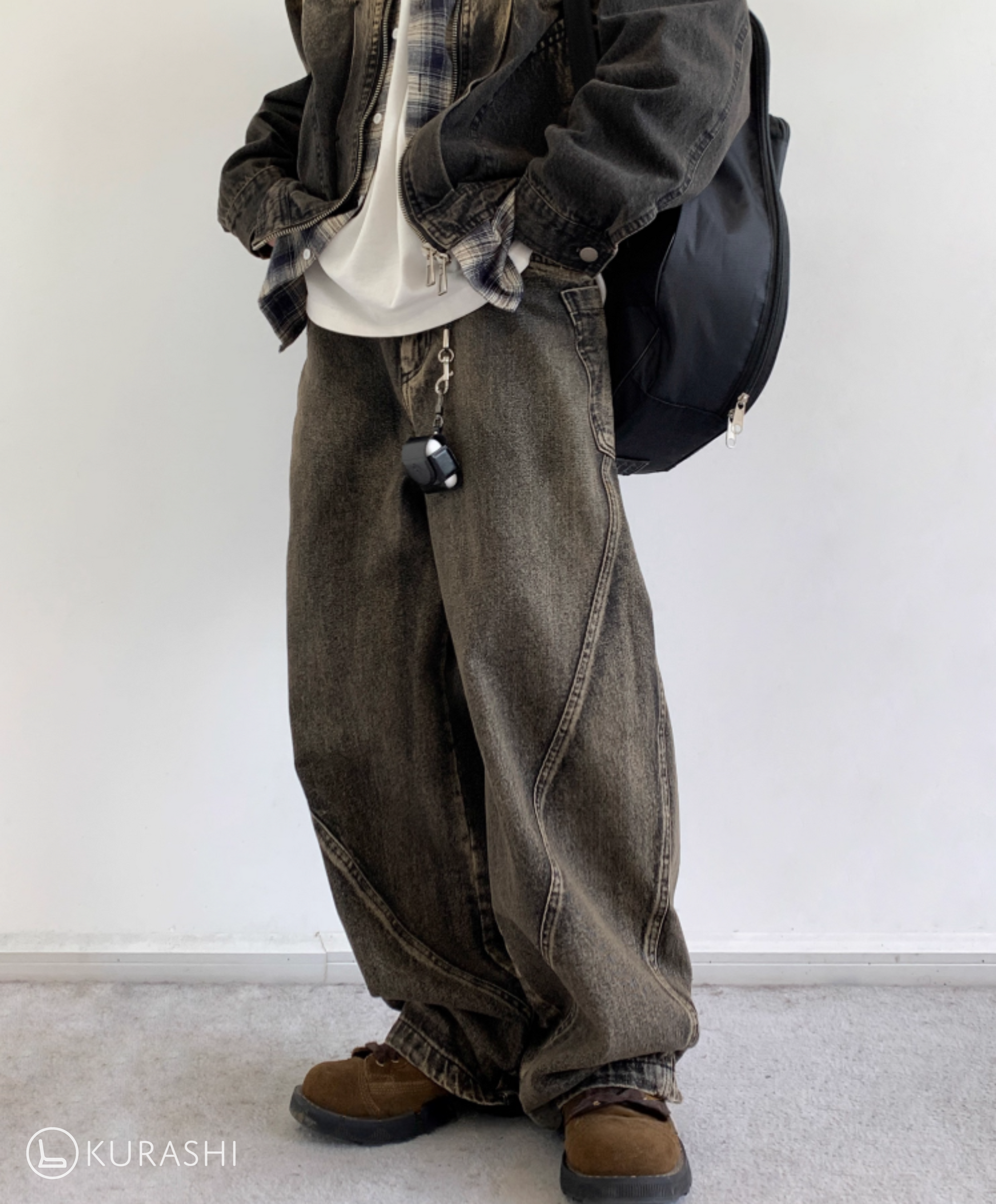 Washed Seamline Denim Trousers