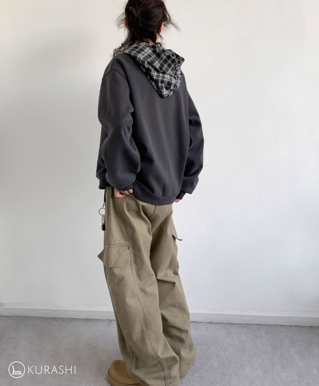 Plaid-Lined Henley Hoodie