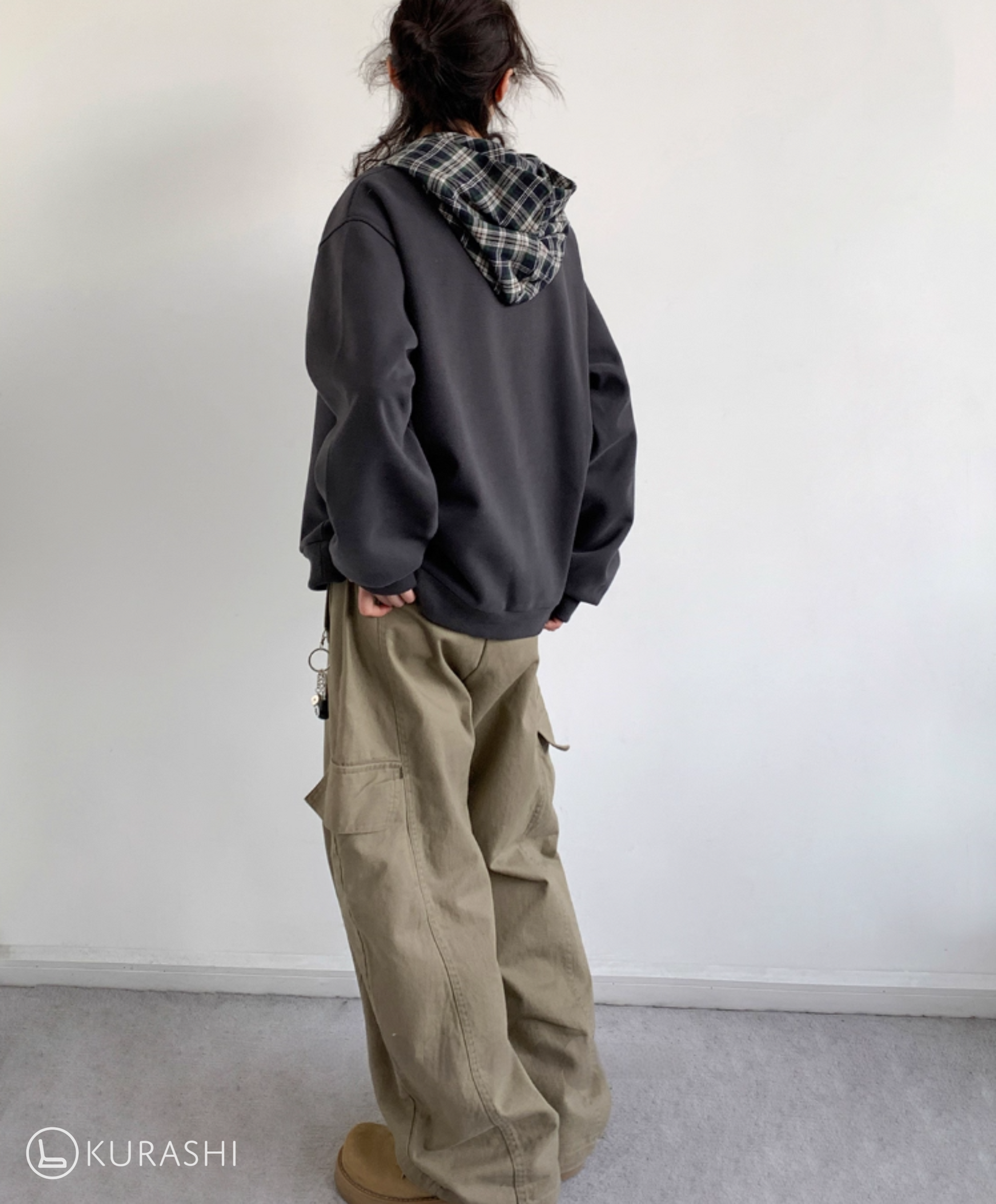 Plaid-Lined Henley Hoodie
