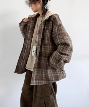 Riku Layered Plaid Hooded Jacket
