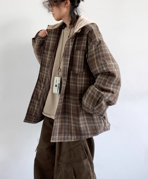 Riku Layered Plaid Hooded Jacket
