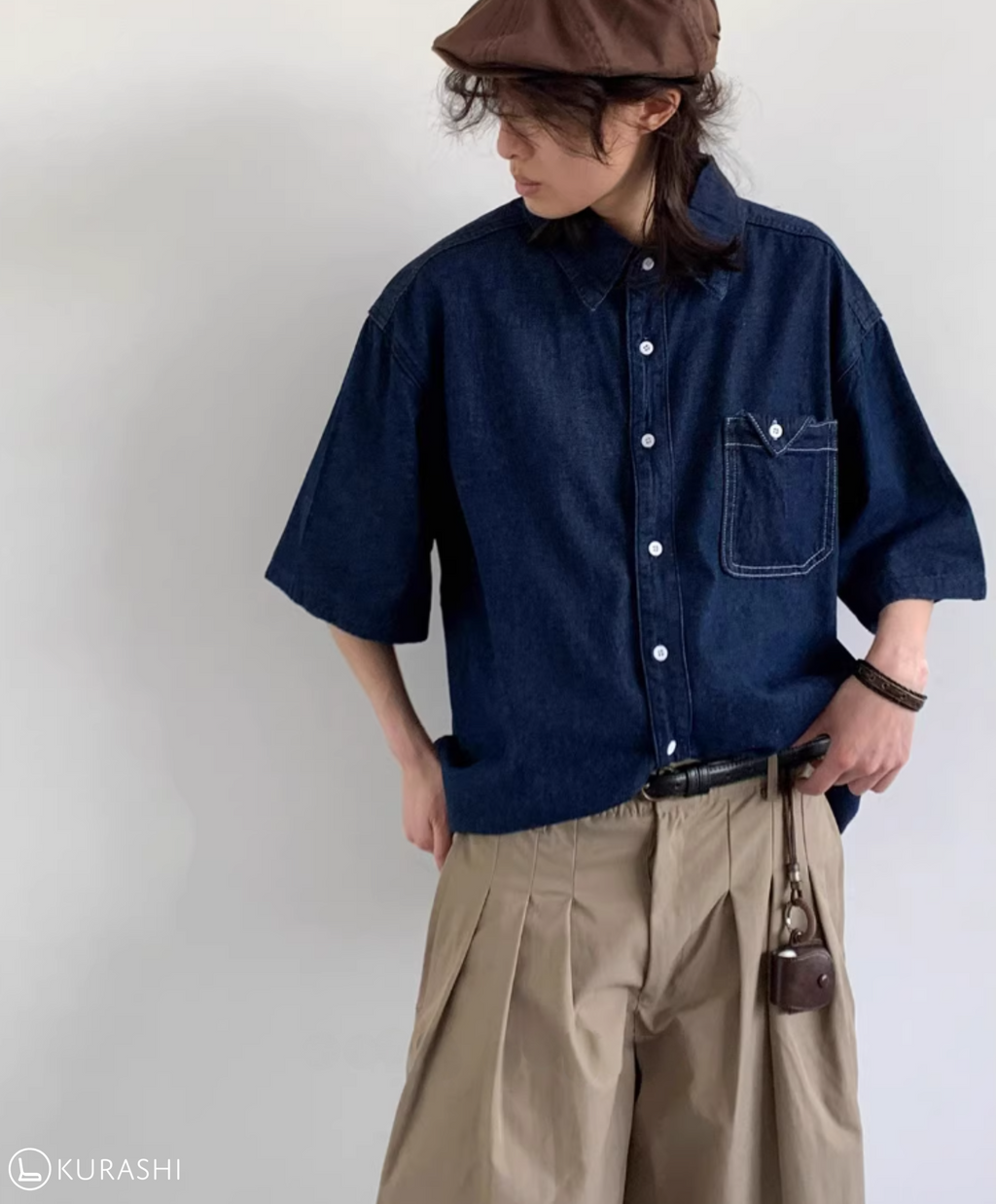 Washed Denim Boxy Short Sleeve Shirt