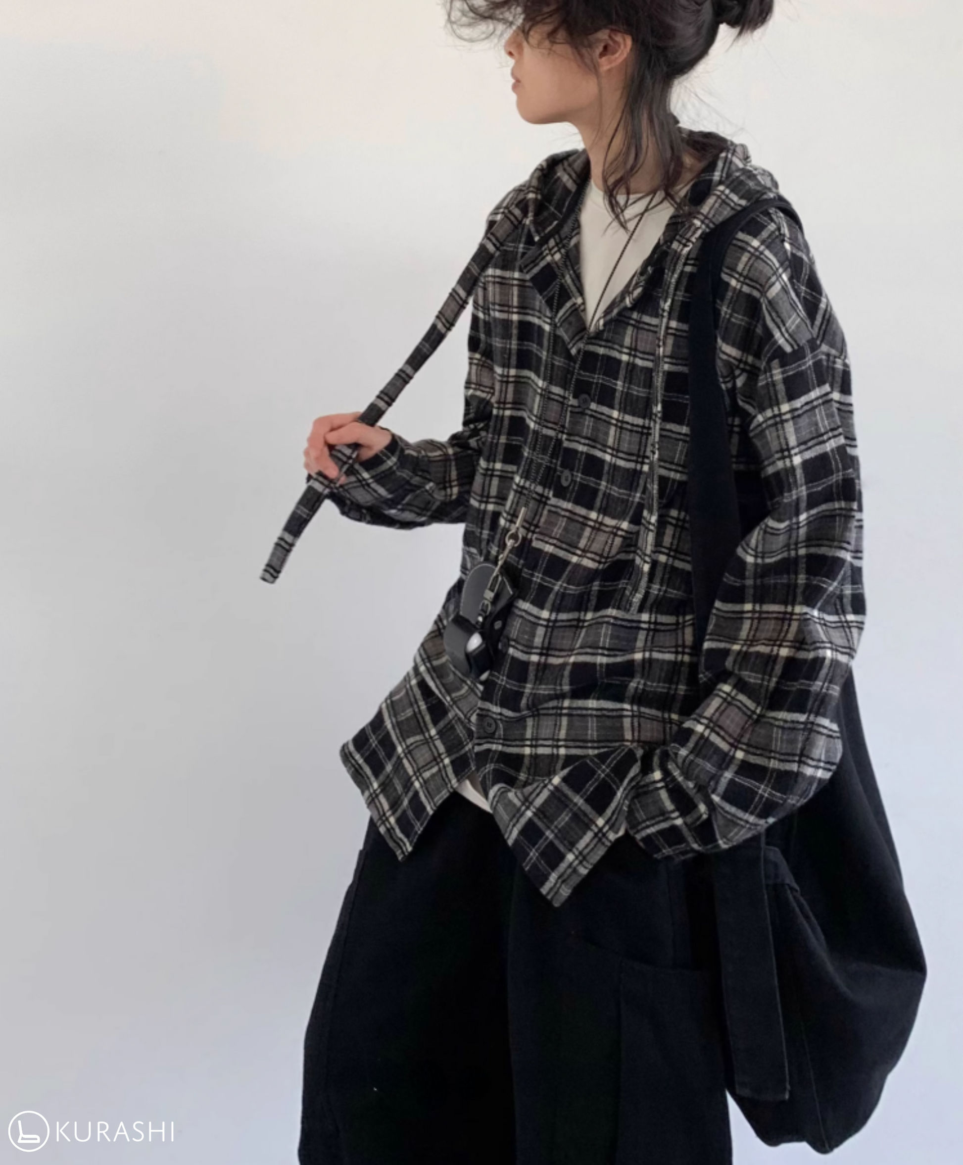 Hikage Hooded Plaid Pullover Shirt