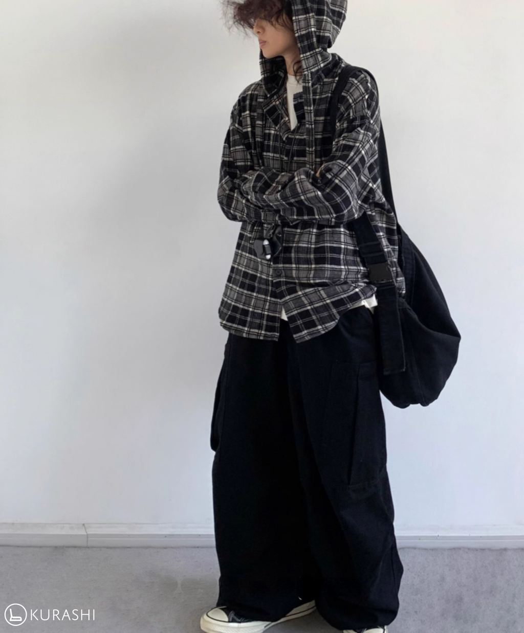 Hikage Hooded Plaid Pullover Shirt