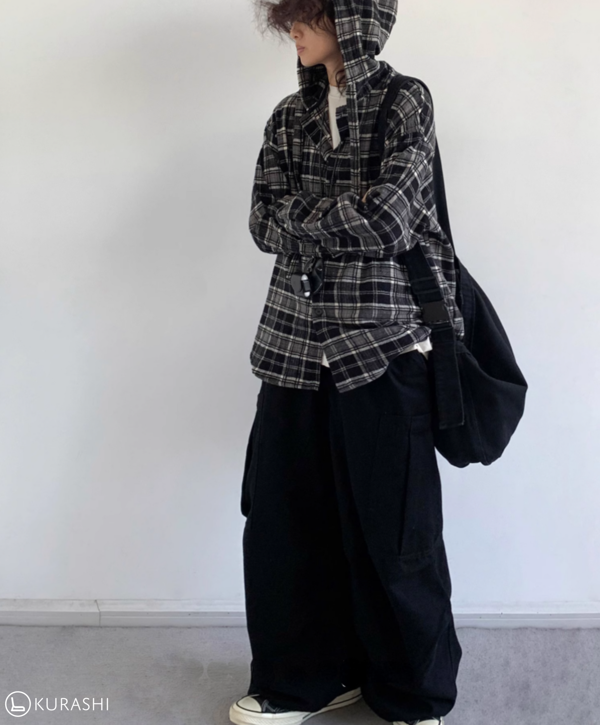 Hikage Hooded Plaid Pullover Shirt