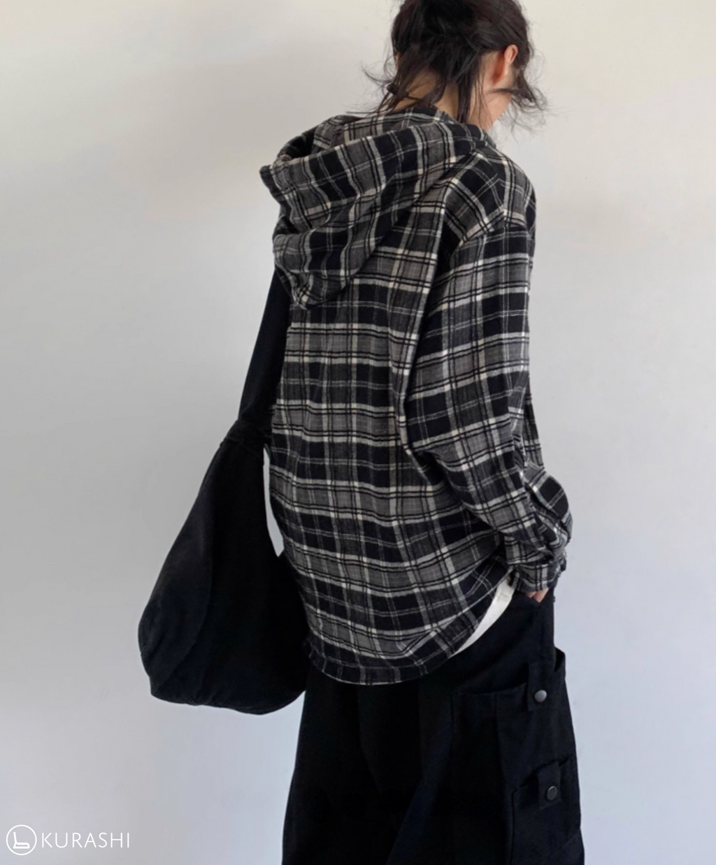 Hikage Hooded Plaid Pullover Shirt