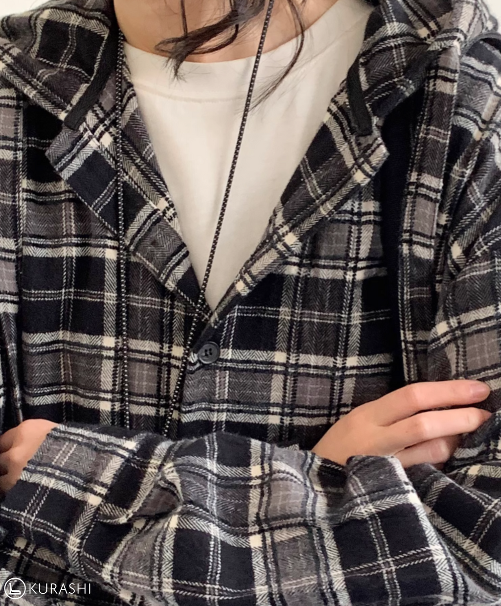 Hikage Hooded Plaid Pullover Shirt