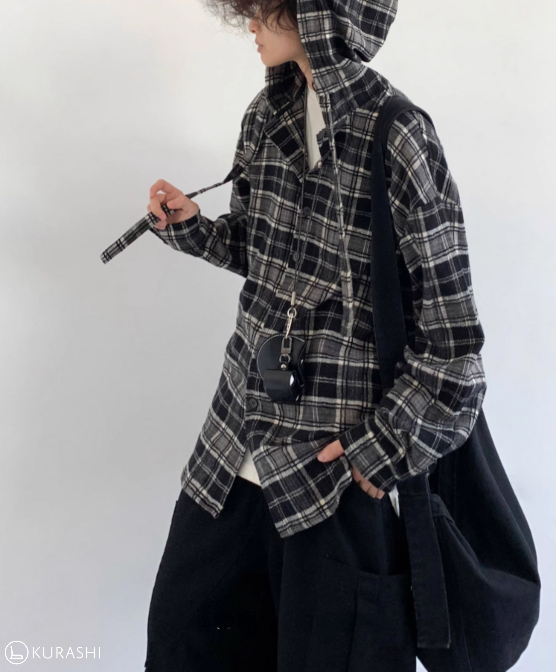 Hikage Hooded Plaid Pullover Shirt