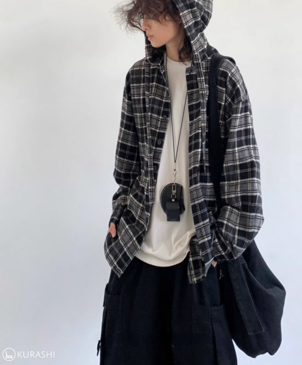 Hikage Hooded Plaid Pullover Shirt
