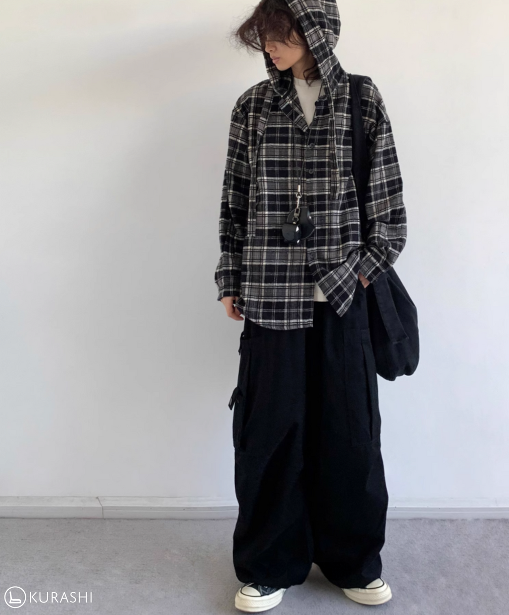 Hikage Hooded Plaid Pullover Shirt