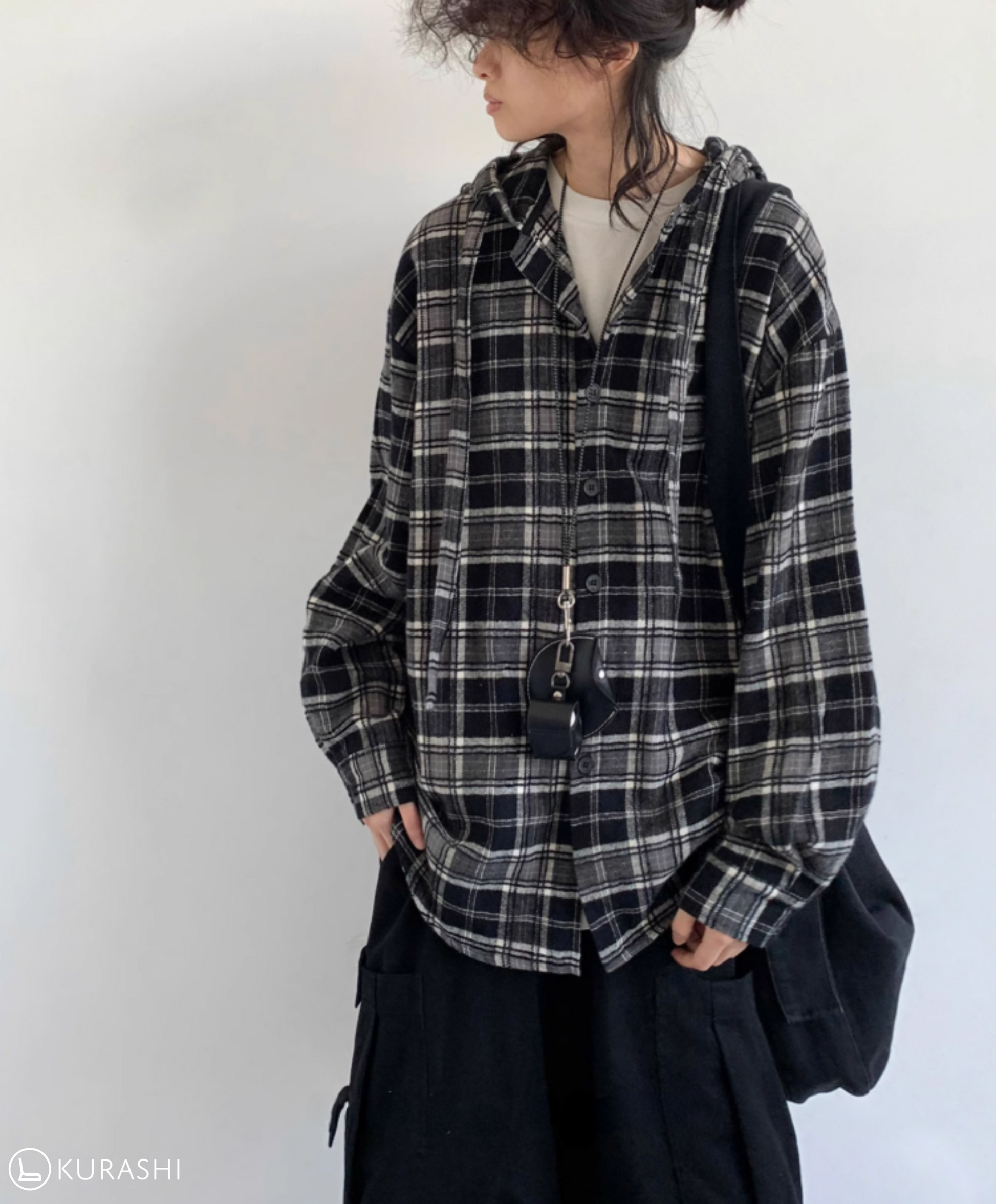 Hikage Hooded Plaid Pullover Shirt