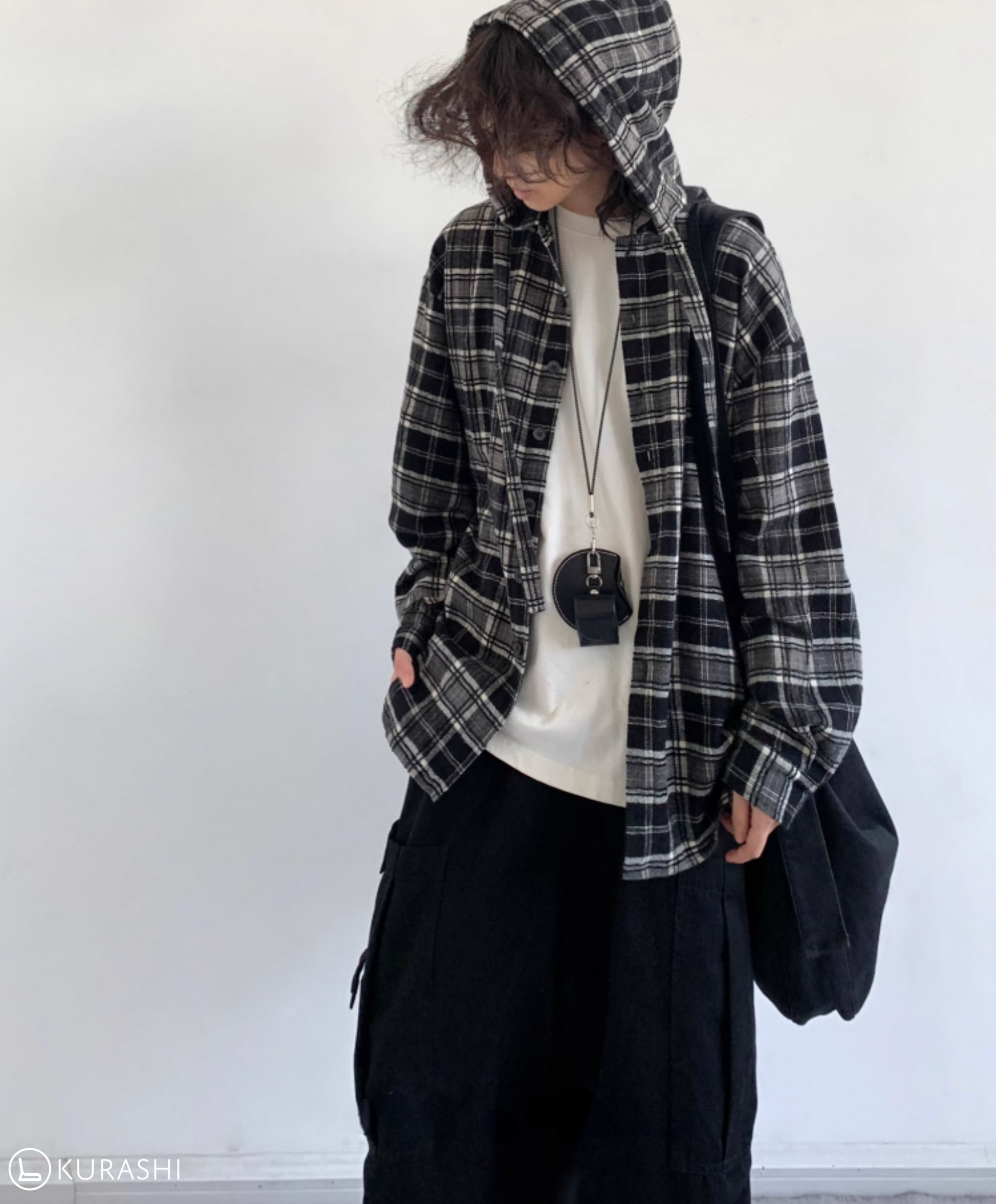 Hikage Hooded Plaid Pullover Shirt