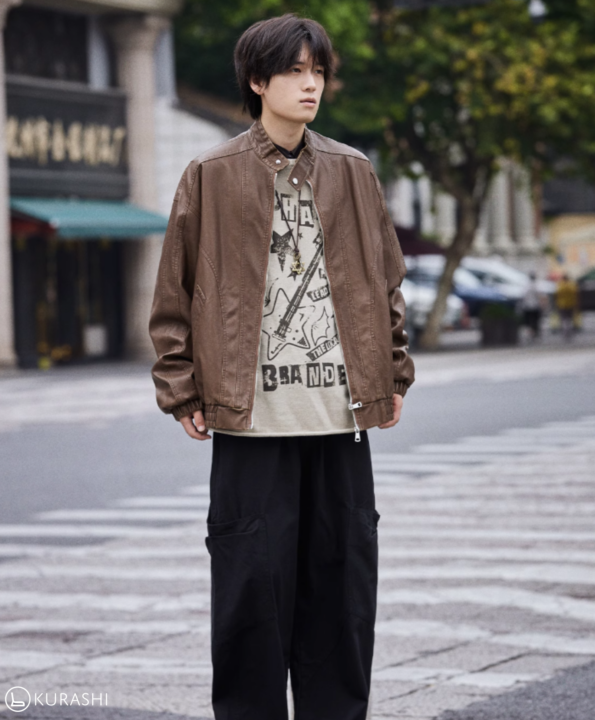 Shinrin Faux Leather Bomber Jacket