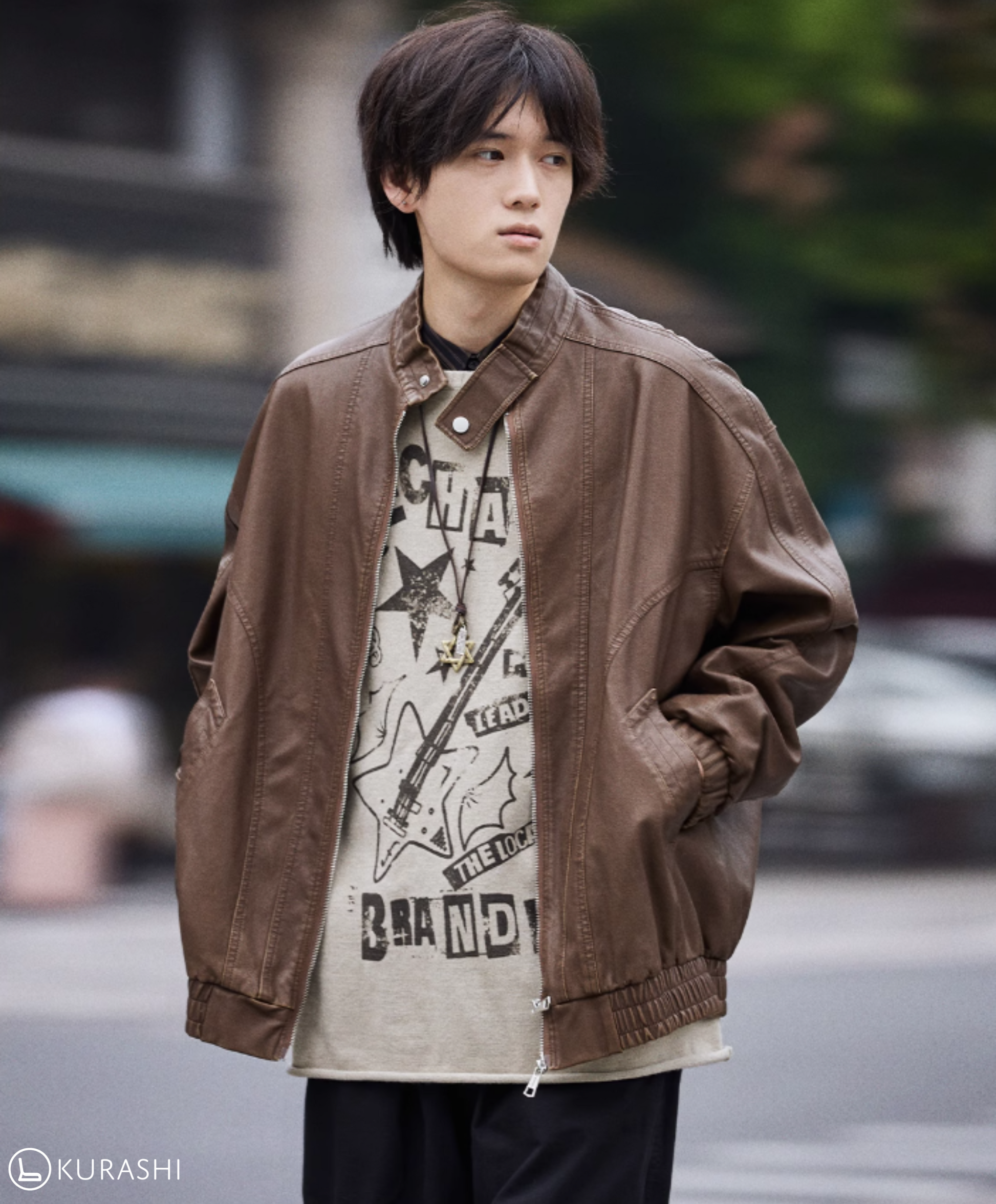 Shinrin Faux Leather Bomber Jacket