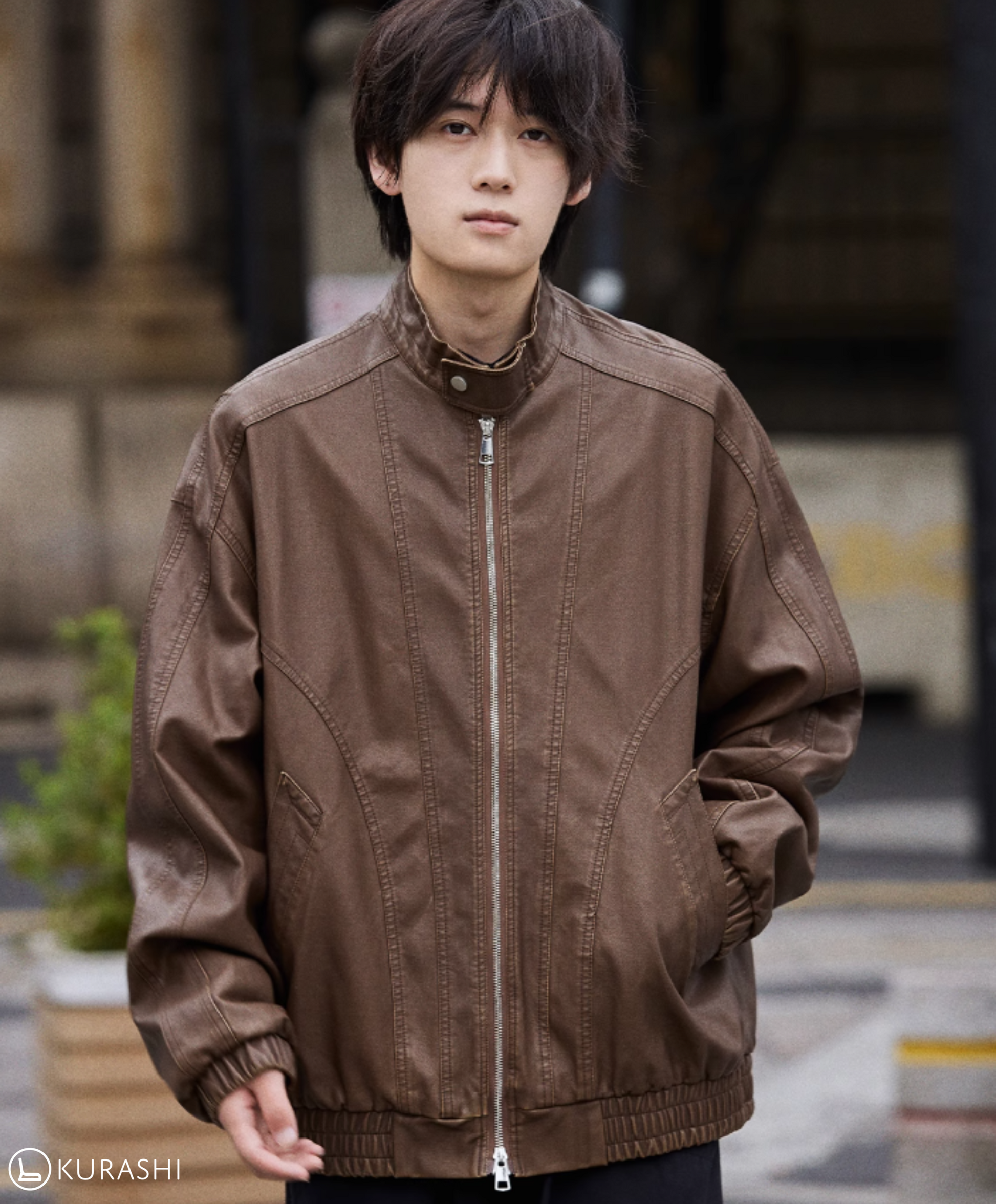 Shinrin Faux Leather Bomber Jacket