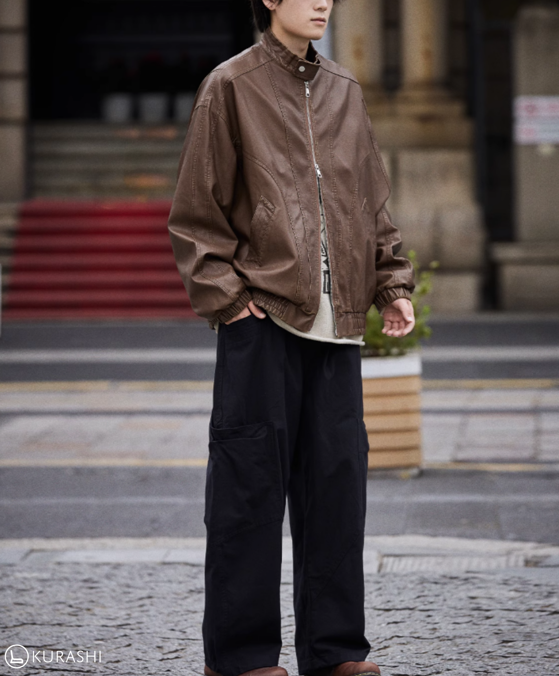 Shinrin Faux Leather Bomber Jacket