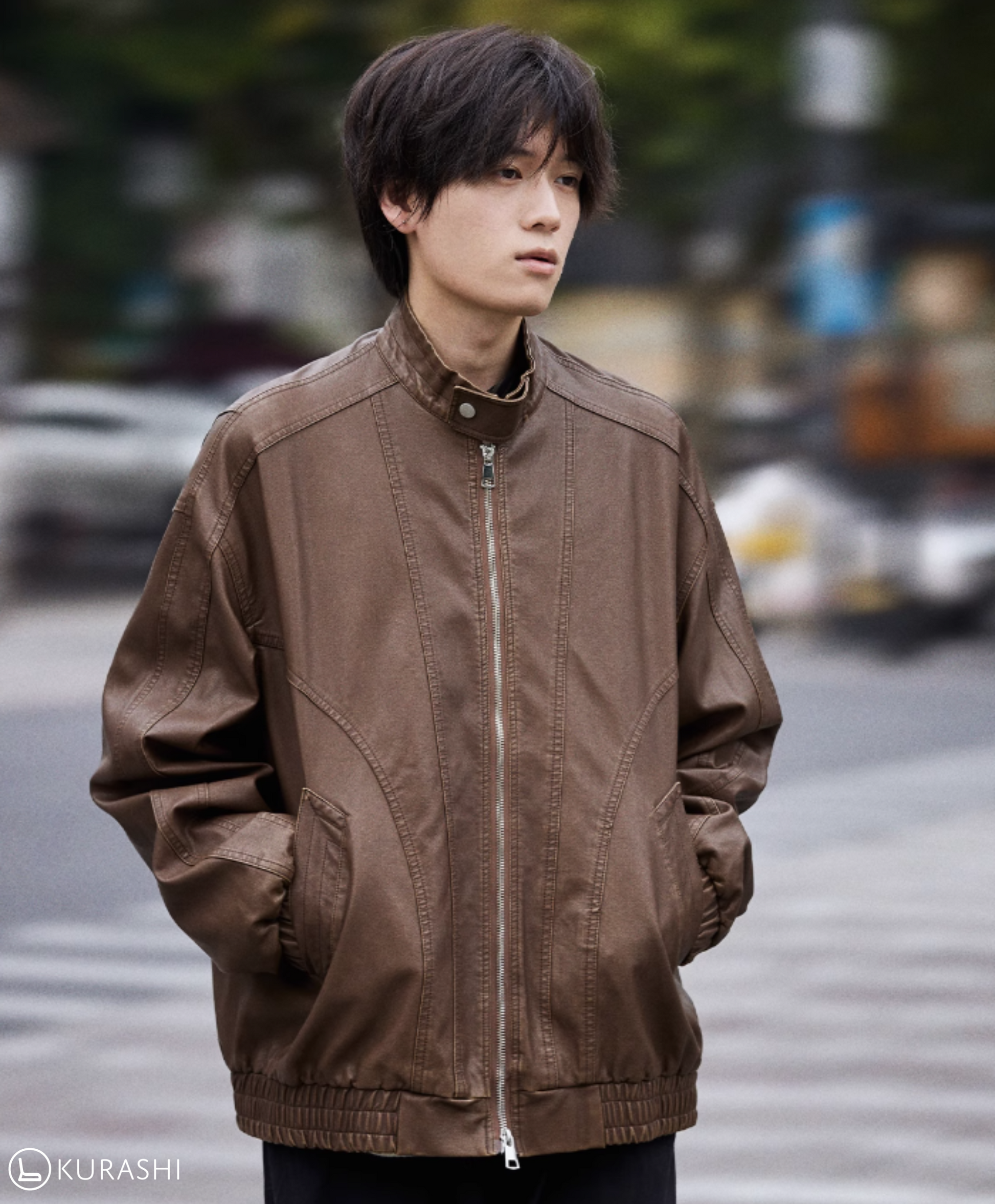 Shinrin Faux Leather Bomber Jacket