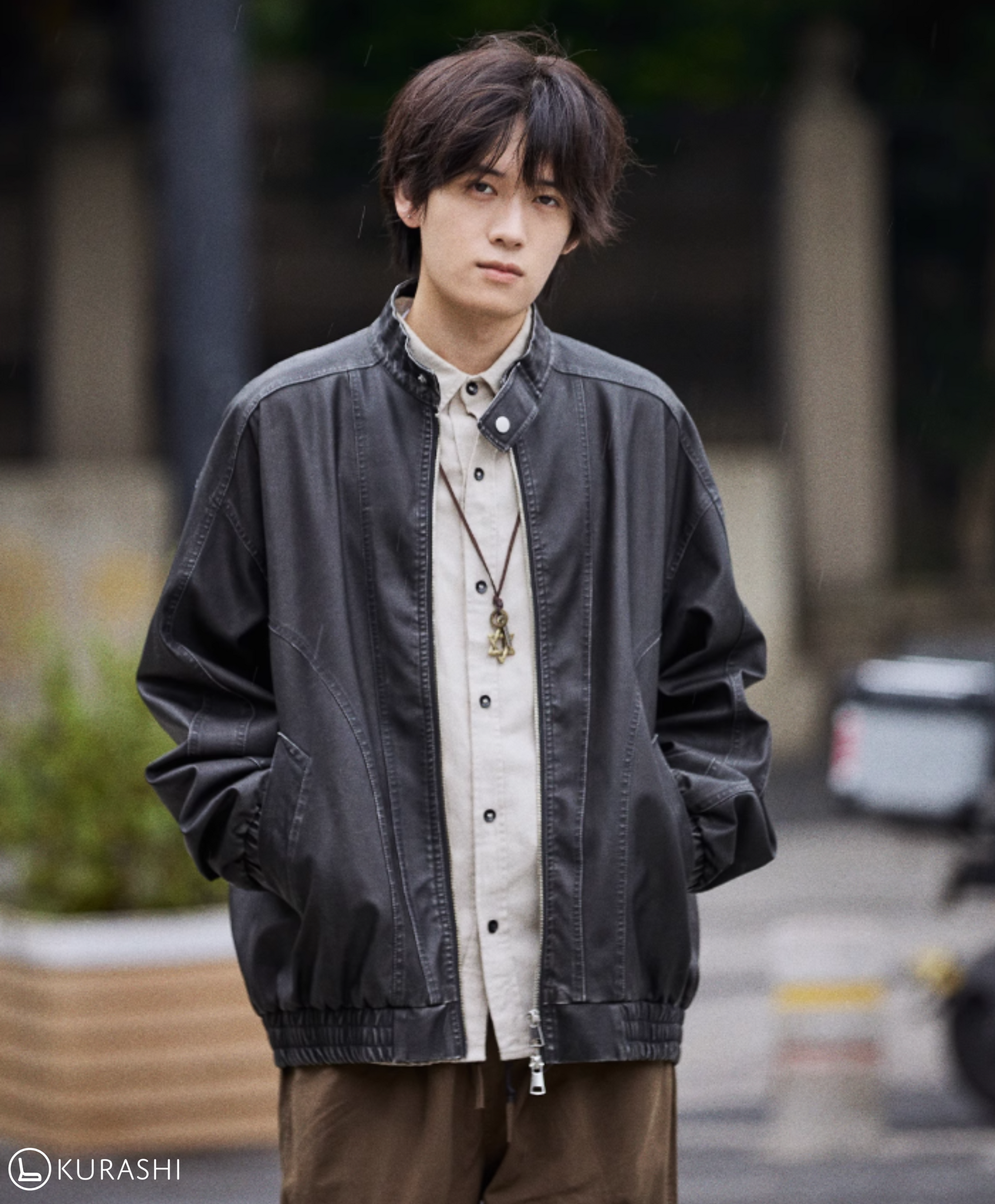 Shinrin Faux Leather Bomber Jacket